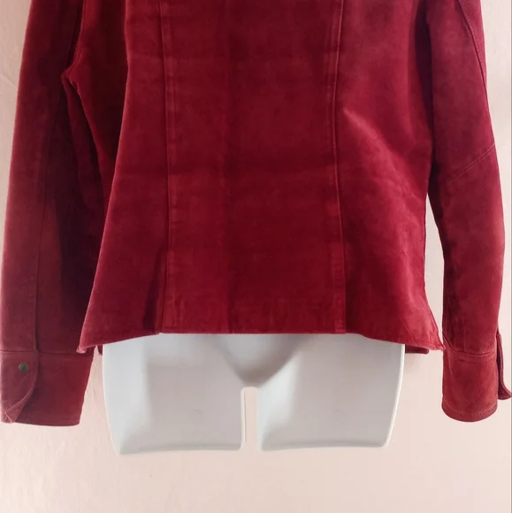 Live A Little Vintage 90's Jacket Top Red Raspberry Leather Button Down - Picture 8 of 15